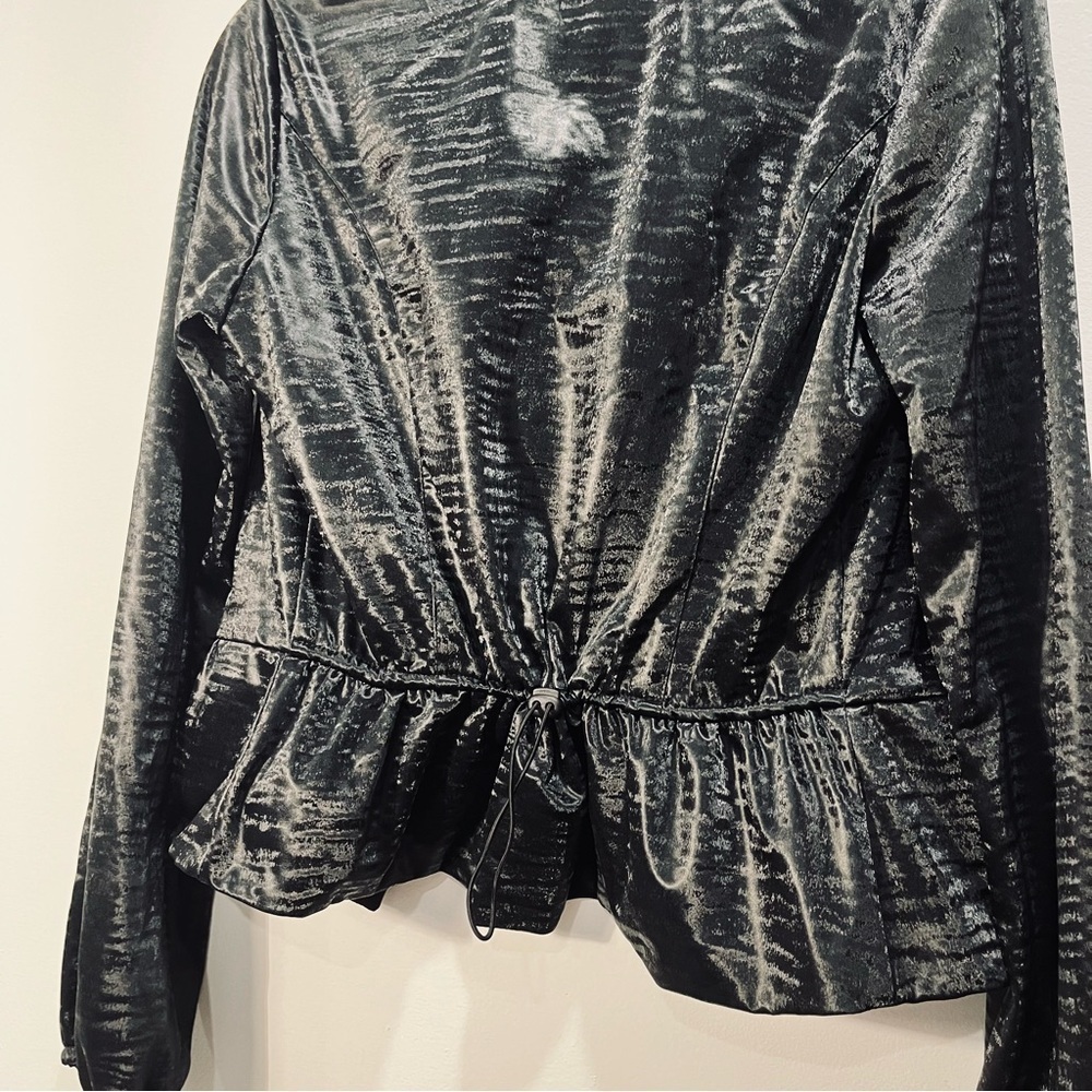 Joseph Ribkoff Vintage Black Snap Front Peplum Moto Metallic Jacket Blazer sz 6 - Picture 13 of 15